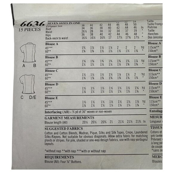 New Look 6636 Sewing Pattern Five Blouse Variations Size12-24 Womens Tops Uncut - Picture 7 of 7